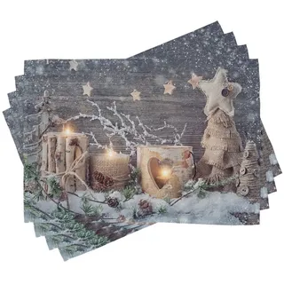ABAKUHAUS Weihnachten Platzmatten, Candle Winterurlaub, Waschbare Stoff Esszimmer Küche Tischdekorations Digitaldruck, Khaki Grau