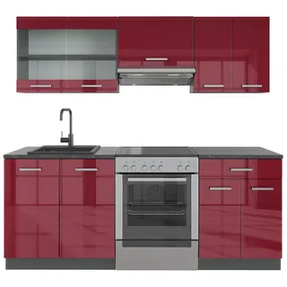 Vicco Küchenzeile R-Line 200 cm Rot Hochglanz
