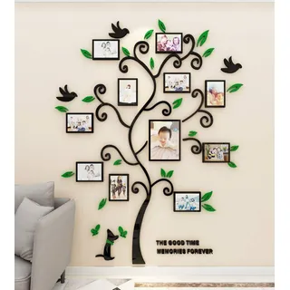 Wandaufkleber Baum Wandtattoo 3D DIY Familie Bilderrahmen Foto Sticker Familie Wandbilder Wandkunst für Hause Wohnzimmer Schlafzimmer (Grün,M-160 * 132cm)