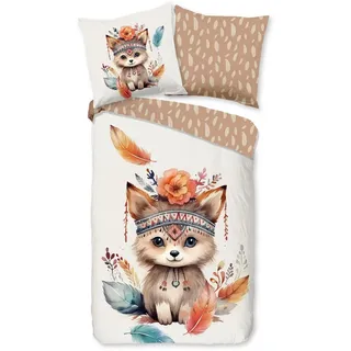 Good Morning Kinderbettwäsche "Hay", 2 Stk., tlg. Baumwolle, 135x200, Reißverschluss, Wendeoptik, Kind, Fuchs, Boho Sand, beige