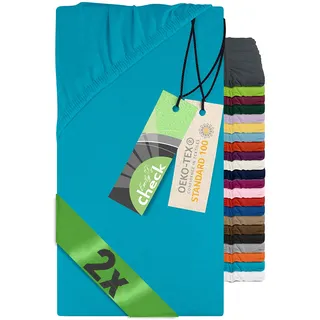 Emily ́s Check 2er-Pack Spannbettlaken für Kinder- und Babybettmatratzen 1493.2123, 60 x 120 cm, türkis