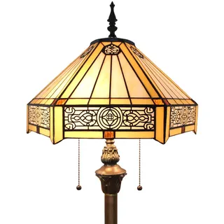 Tokira Tiffany Stehlampe Vintage Wohnzimmer Bernstein, E27 Buntglas Einfacher Stil Sechs Seiten Glas Lampenschirm Tehlampe Bunt 64 Zoll(Ohne Glühbirnen)