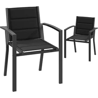 JUMMICO Garten Stapelstühle mit Armlehnen, Aluminium Outdoor Garten Stühle mit Baumwollsitz für Balkon, Terrasse, Garten - Set aus 2 Stück, DunkelGrau