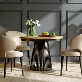 Runder Tisch LUMI Ø 100–180 cm ausziehbar, Metallbeine, Loft-Stil, Farbe: Schwarz/Eiche Artisan - Bronze, Schwarz