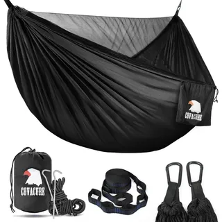 Hängematte Outdoor mit Moskitonetz Camping Zubehör 350kg Belastbarkeit für 2 Personen 290 x 140 cm Hammock Schwarz