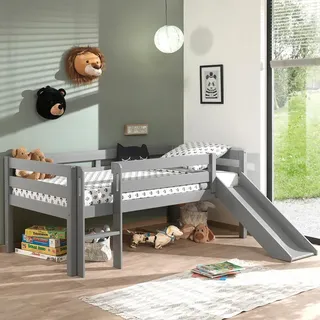 Dream Tree Halbhochbett 90 x 200 cm mit Rutsche Fauna Grau - Grau