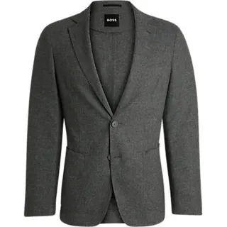 Hugo Boss Herren Sakko Grau aus gebürstetem Flanell mit Wolle und Stretch, Einreiher - Silber
