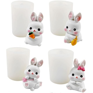 Xidmold 4 Stücke Ostern Kaninchen Silikonform 3D Osterhase Kerzenformen Seifenform Silikon Backform Ohren Hase Mousse Kuchenform für Tortendeko, Schokolade, Seife, Sojawachs Kerzen, Ostergeschenke