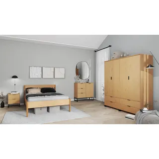 Inter Link – Holzbett - Massivholzbett - Doppelbett - Gästebett - Betgestell - Kiefer Massivholz - Oak Colori lackiert - 140 x 200 cm - ohne Lattenrost - Luna