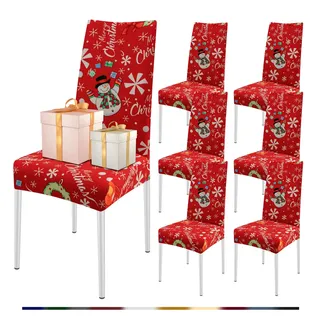 FIGOOO Stuhlhussen Weihnachten 6er Set Stretch Stuhlhussen für Esszimmerstühle Elastisch Moderne Universal Xmas Stuhlbezug für Weihnachtstag Party Festlich(Schneeflocken,6er Set)