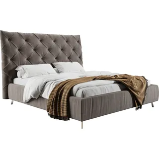 PLACES OF STYLE Polsterbett »Elloree, in 4 Breiten, hinten mit Originalstoff bezogen, auch in Leder« Kopfteilhöhe 143cm, belastbar bis 280 kg, auch in Überlänge 220cm, grau