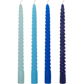 4 Stück Blau stabkerzen gedreht, Kegelkerzen, Tropffrei, Wunderschöne, gedrehte Dinnerkerzen,Geeignet für Hochzeits- und Valentinstagsdekorationen (Blau-mix)