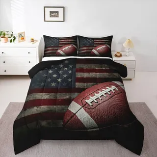 Erosebridal Bettwäsche-Set mit amerikanischer Flagge, für Jungen, Fußball, Sportspiele, Daunendecke, USA, Federationen, Sterne, Streifen, Bettwäsche-Sets für Kinder, Teenager, Erwachsene, Schlafzimmer