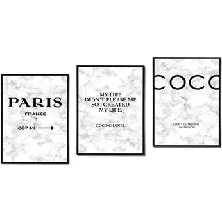 Postertech® Premium Poster Set | 4 Bilder als stilvolle Wanddeko | 4X DIN A4 | Marmor Weiss COCO Set (3er weiss neu)