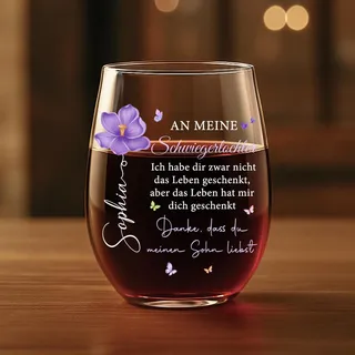 Geschenke Mall Personalisiertes Weinglas Ohne Stiel - Danke An Meine Schwiegertochter - geschenk für schwiegertochter, weingläser mit gravur, weinglas mit spruch (Modell #1)