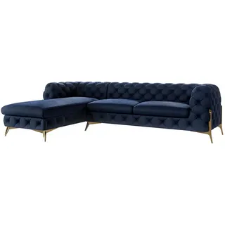 S-Style Möbel Ecksofa Chesterfield Lexi Marineblau Samt, Ottomane links , Textil , Echtholz,Buche, Birke , Füllung: Polyetherschaumkern,Polyetherschaumkern , Eckteil, L-Form, Ottomane links,L-Form , 305x200 cm , Blauer Engel, FSC Mix, Oeko-Tex®, Hergestellt in Europa , Wohnzimmer, Sofas & Couches, Wohnlandschaften, Ecksofas