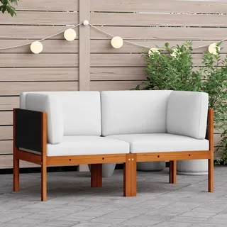 vidaXL Garten-Ecksofas 2-tlg. mit Kissen Holz Akazie & Seil - Weiß
