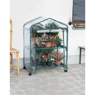 VERDEMAX cm 70 x 50 x 98 "AZALEA" Gewächshaus mit 2 Regalen und Rädern (Deckblatt INKLUSIVE)