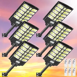 papasbox 6 Stück 1200W LED Solar Straßenlaterne mit Fernbedienung | Straßenlampe 6500K Solarbetriebene mit Bewegungsmelder | Außen Wegeleuchte im Freien Straßenleuchte