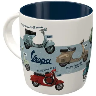 Nostalgic-Art Retro Kaffeebecher, 330 ml, Vespa – Model Chart – Geschenk-Idee für Roller-Fans, Original Lizenzprodukt (OLP), Keramik-Tasse für Kaffee, Vintage Design