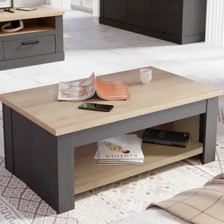 Forte Duro Couchtisch 110, moderner Landhaus Couchtisch mit Ablagefach, Wohnzimmer, Holzwerkstoff, Riviera Eiche/Cabezone Eiche Holzdekor, 110 cm breit x 45,2 cm hoch x 65 cm tief