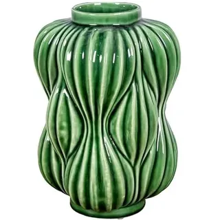 DRW Tischvase mit gestreiften Keramikformen in glänzendem Grün, 32 x 19,5 x 19,5 cm
