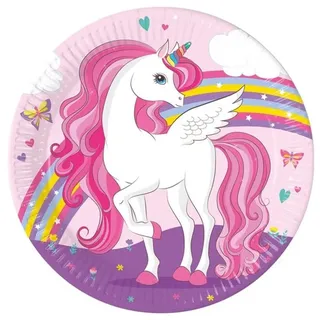 ALMACENESADAN, 5342 Geburtstagsparty-Set, bestehend aus 8 Papptellern mit Einhorn-Motiv, 23 cm, 8 Stück