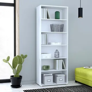 Forte TEMPRA 2 modernes Bücherregal 73,7 x 34,8 x 197,5 cm Weiß