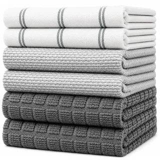 Bumble Küchenhandtücher - Geschirrhandtücher Handtücher Baumwolle – 6er Pack – XL Größe 50 x 70 cm – Edle, Weiche und Robuste Ringspinnbaumwolle in 3 Verschiedenen Texturen (Grau)