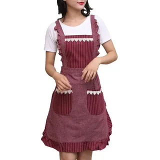 Sefiron Unbekannt NA SEIFINI Süße Schürze für Frauen mit Taschen, bequeme Küchenschürze, perfekt für Café-Shop, Backen, Gartenarbeit, Kochen, Rot