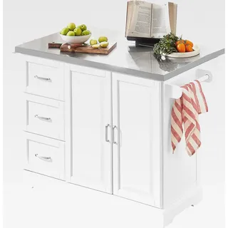 Kücheninsel auf Rollen Servierwagen mit Rollen Küchenwagen mit ausziehbarer Arbeitsplatte Rollwagen mit Schubladen Barwagen für Küche, Esszimmer, Frühstücksbar Weiß 130x91x46(+25) cm FKW41-ST - Weiß