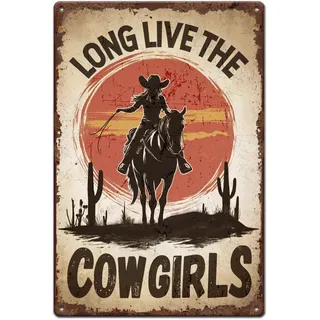 SUPERDANT Blechschild Mit Dem Motiv Blechschilder Retro Western Cowgirls Long Live The Cowgirls Blechschilder Western Metallschilder Wanddekoration Für Bar Männerhöhle Bauernhaus Wohnzimmer