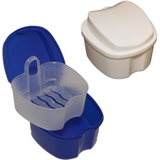 all-around24 Dentalbox - Zahnspangendose - Sichere Aufbewahrung in der Prothesendose - Gebiss Aufbewahrung in Blau und Weiß - Robuste Zahnspangen Dose inkl. Sieb (Blau)
