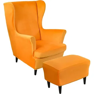 AQIGR 2 Teilig Samt Ohrensessel Überzug Mit Ottomane Schonbezug, Sessel-Überwürfe Ohrensessel Schonbezüge Bezug Sesselhusse Stretch Tiger Stuhlbezug mit Armlehne Hohe Rückenlehne (Color : #11)