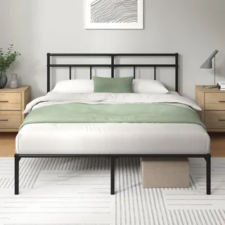 Zinus Elias 140 x 190 cm – Bettgestell aus Metall mit Kopfteil – einfache Montage – Höhe 30 cm – Bett mit Metalllattenhalterung – Stauraum unter dem Bett – modernes Design – Schwarz