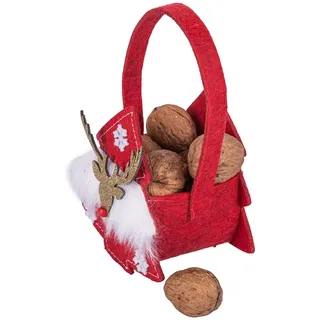 Villa d’Este Home Tivoli Xmas Weihnachtsbaumbeutel mit Rentier aus Filz, 11,5 x 7,5 x 12 cm, rot, M