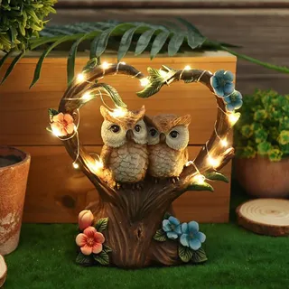 HIAME Gartendeko Figuren Solar Rost Garten Deko für Garten, Gartenfiguren Solar beleuchtete Liebes-Herz-Vogel-Skulptur-Ornamente für Außen, Geschenke für Frauen Geburtstagsgeschenk für Frauen(B)