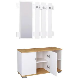 VCM Garderobe GADOS 90 x 132 x 33 cm Weiß/Honigeiche