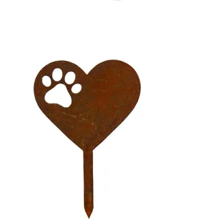Edelrost Gartenstecker Herz mit Pfote SET - Bronze