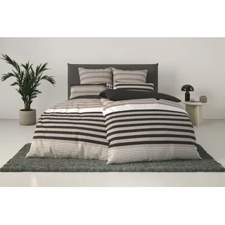 Bettwäsche H.I.S "Majoran", taupe, B/L: 135cm x 200cm, 1 Stk., 1 Stk., Polycotton recycelt, B/L: 40cm x 80cm, 2 Stk., Polycotton recycelt, Obermaterial: 52% Polyester, 48% Baumwolle, Bettwäsche, Bettwäsche, gestreifte Bettwäsche in verschiedenen Qualitäten