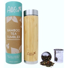 AllEco® Teeflasche mit Sieb to go 500ml Bambus Edelstahl doppelwandig | Teebereiter, Teebecher, Teekanne ideal als Tee Geschenkset | nachhaltig, wiederverwendbar & umweltfreundlich
