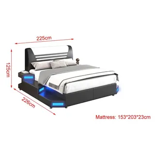 Luxus Led Beleuchtetes Schlafzimmer Bett Lederbett 180x200 Möbel Betten - Schwarz