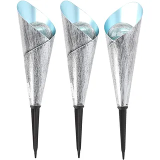 3 Stück LED-Gartenleuchte Solar GL1030EZ, Cracked Glass, Vintage Metal Optik, warmweiße LED, inkl. Akkus