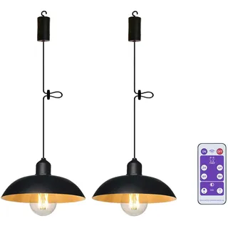 YIKEGE LICHT 2er Industrie Hängelampe mit Batterie Fernbedienung Akku Hängeleuchte Deckenlampe ohne Strom Batteriebetriebene Laternen Lampions für Pavillon Garten Balkon Camping Deko Geschenk