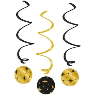 PD-Party 7024124 Swirl Dekorationen | Elegant Stil | Hanging Dekorationen - Stars, Gold/Schwarz, 14cm Länge x 14cm Breite x 70cm Höhe