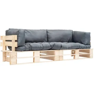 vidaXL 2-tlg. Outdoor-Sofa-Set Paletten mit Kissen in Grau Kiefernholz