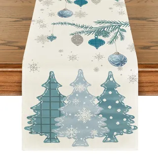 Artoid Mode Blau Bäume Weihnachtsdeko Weihnachten Tischläufer, Winter Christmas Küche Tisch Dekoration Drinnen Urlaub Party Dekor 40x180 cm
