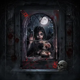 Halloween Deko Outdoor Innen - Gruselig Fensterbilder Halloween Dekoration | 120 x 80cm Halloween Deko Fenster Vorhang Zubehör, Halloween Fensterdeko Türdeko für Fenster, Tür, Wand, Garten und Party