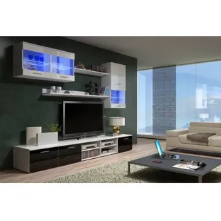 Wohnzimmerwand BENITO 2 - Weiß/Schwarz Glanz 2 - Rot