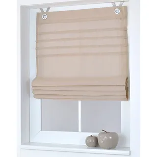 Kutti Raffrollo »Kessy Biese« mit Hakenaufhängung ohne Bohren halbtransparent, Baumwolle, Polyester, Hakenaufhängung, beige